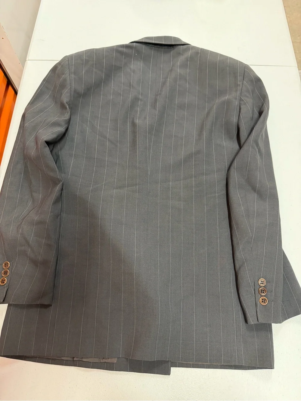 Vintage 90s Valentino Couture 46R Gray Pinstripe Double Breasted Blazer Italy